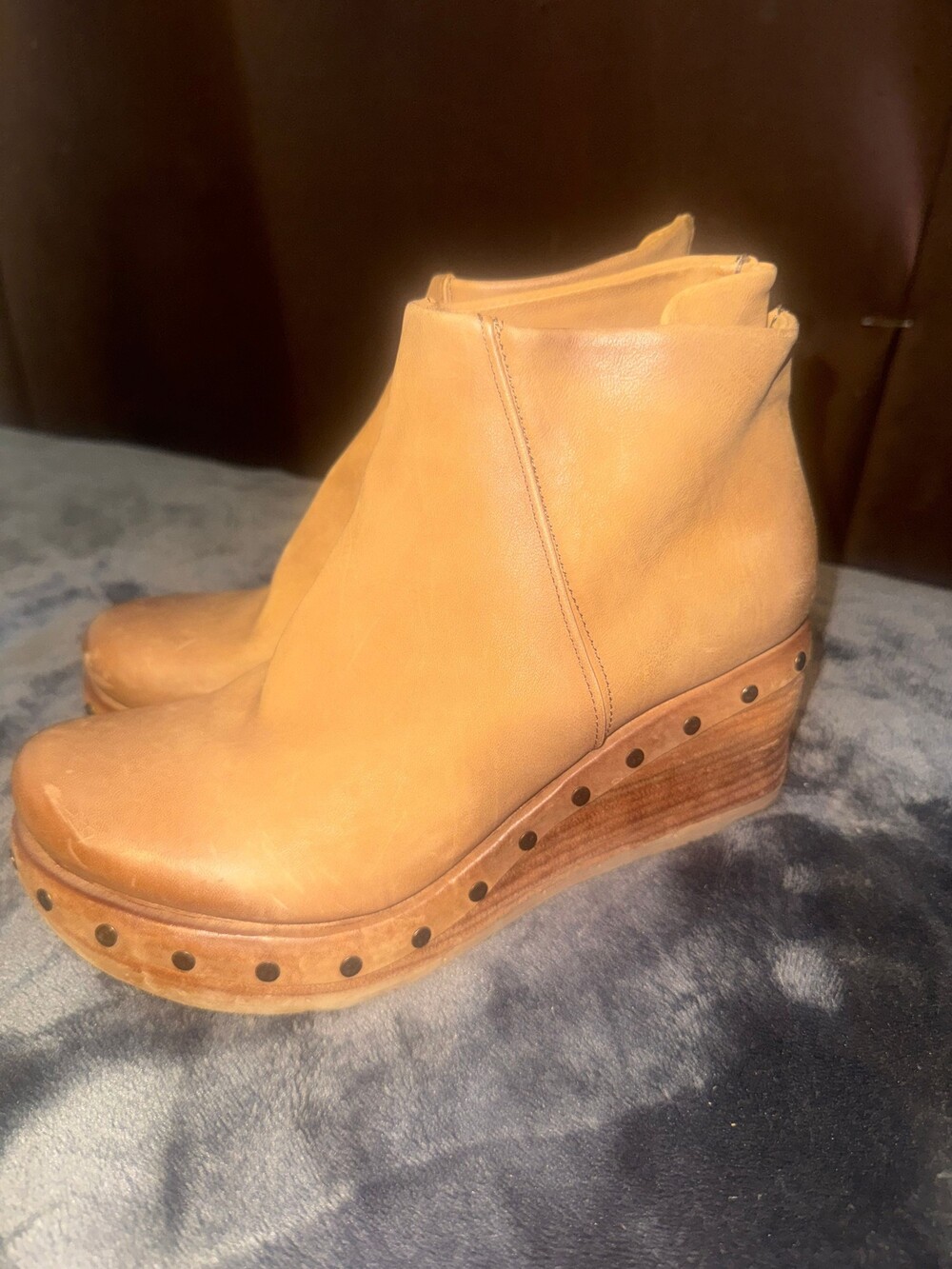 A.S. 98 Tan Leather Ankle Boots Wedge heel studded sole size 8